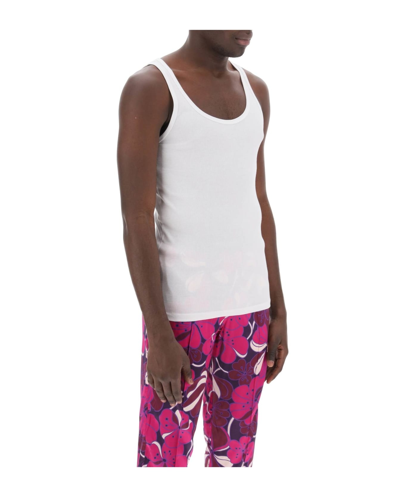 White Cotton And Modal Tank Top - 2
