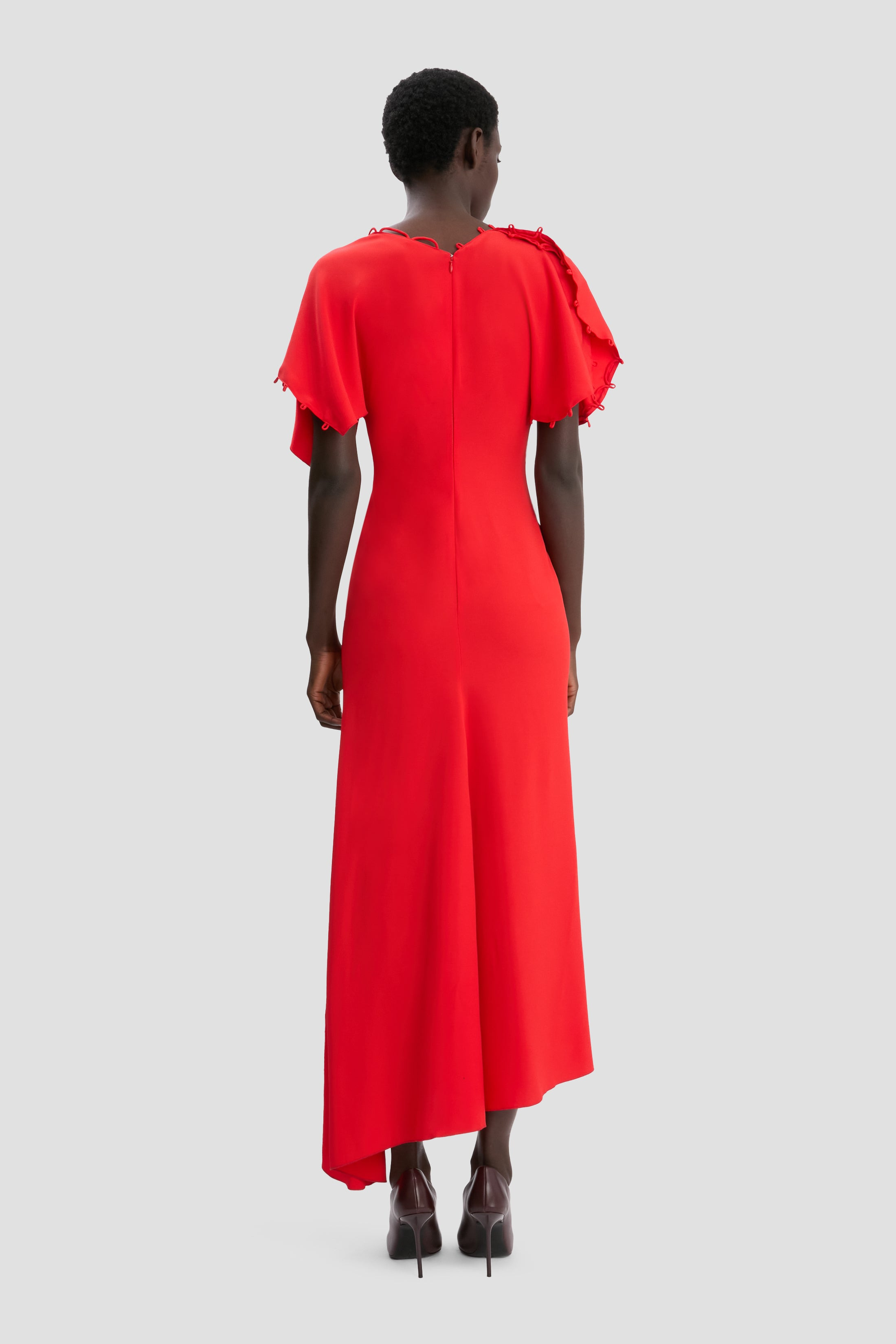 Rouleaux Detail Midi Dress In Cayenne - 6