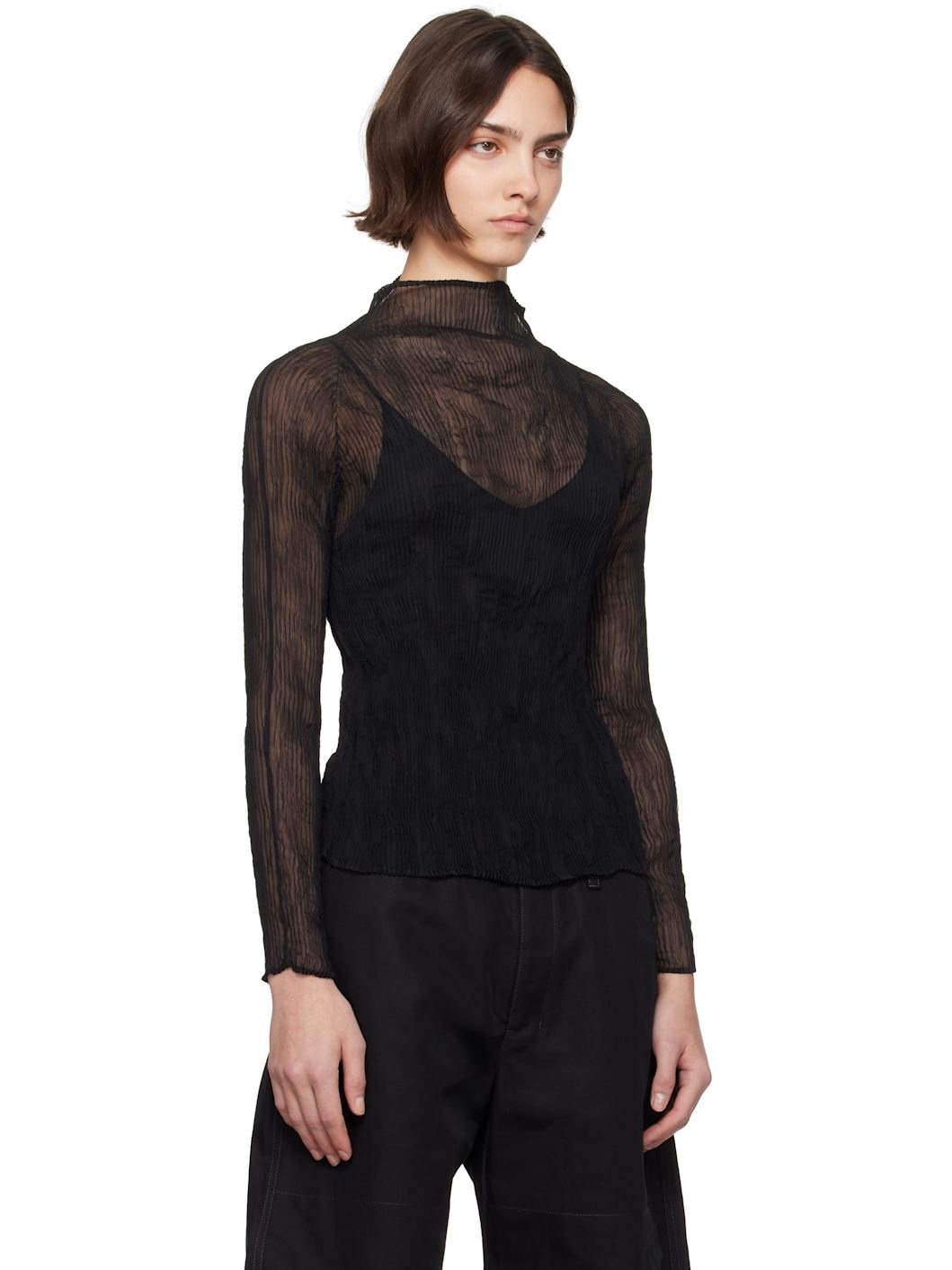Black Chiffon Twist BK/WT-56 Turtleneck - 2