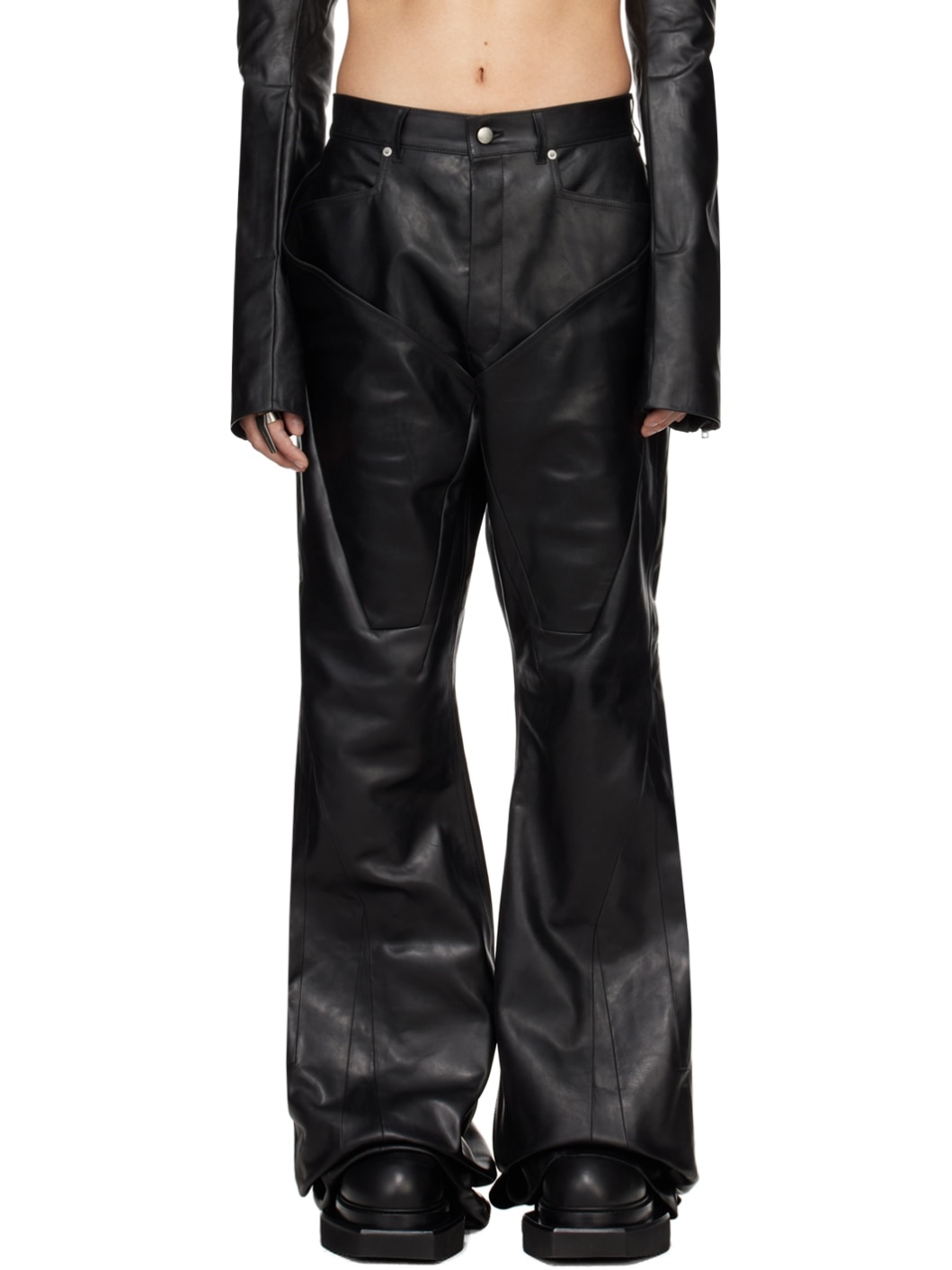 Black Slivered Leather Pants - 1