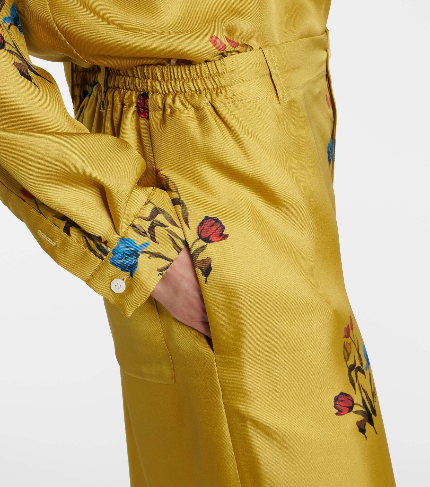 Floral silk satin wide-leg pants - 4