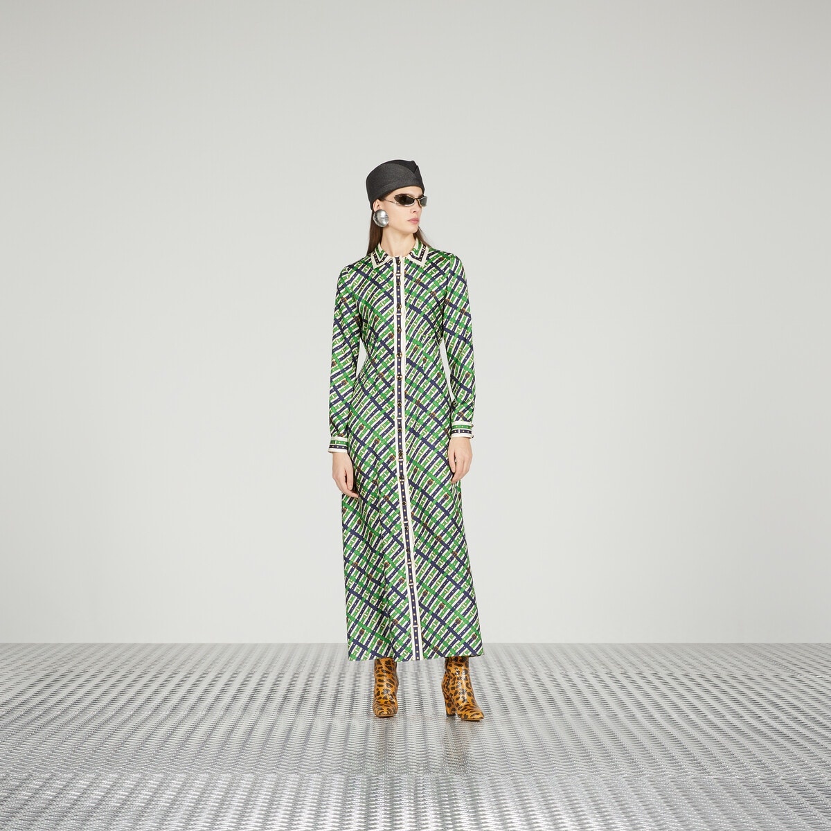 Silk belt check print dress - 6