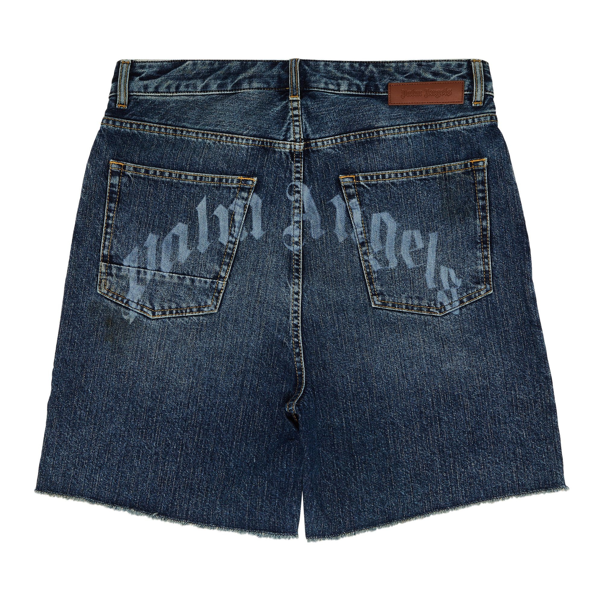Palm Angels Curved Logo Denim Shorts 'Blue/Light Blue' - 2
