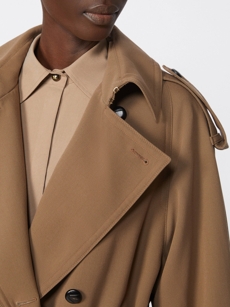 Water-repellent wool gabardine trench coat - BROWN 5