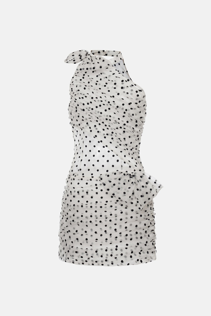 FLOCKED POLKA DOT SILK ORGANZA DRAPED MINI DRESS 1