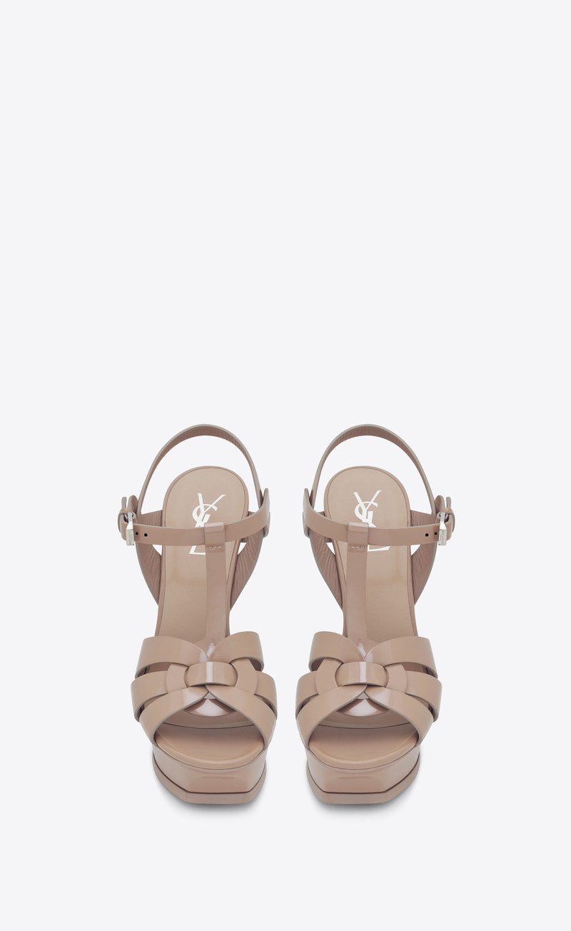 SAINT LAURENT tribute platform sandals in patent leather outlook