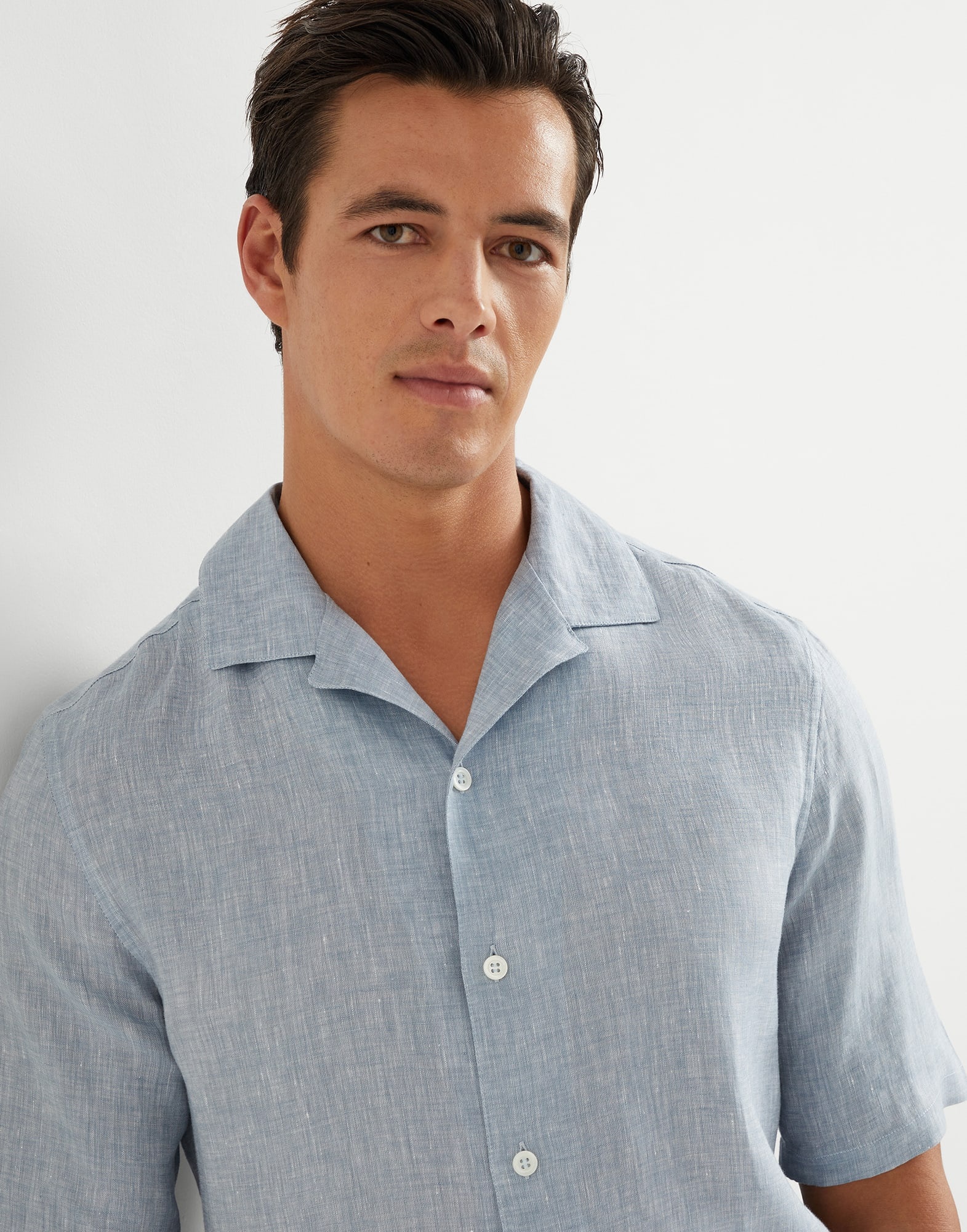 Linen easy fit short sleeve shirt with camp collar - 3