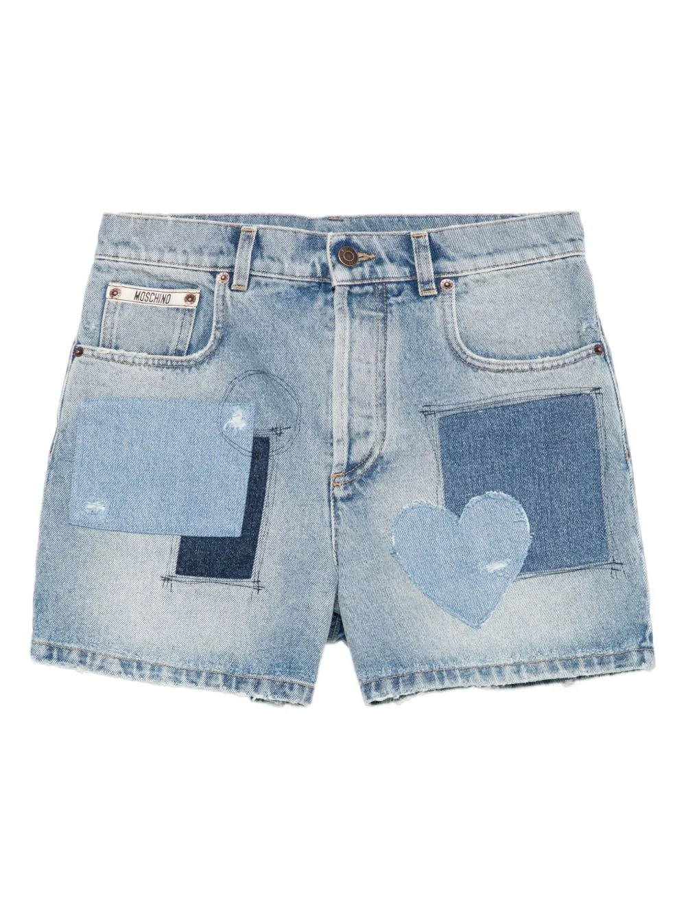 patchwork heart denim short shorts - 1