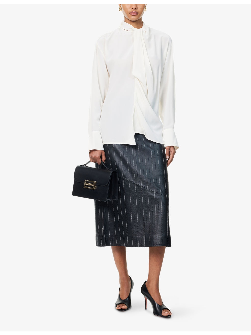 Draped Long-Sleeves Silk Blouse - 2