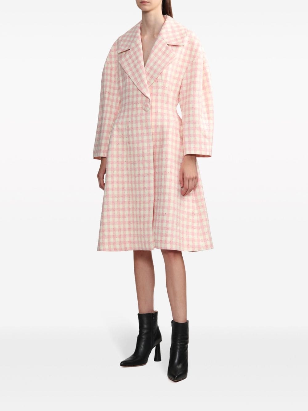 check-pattern single-breasted coat - 3