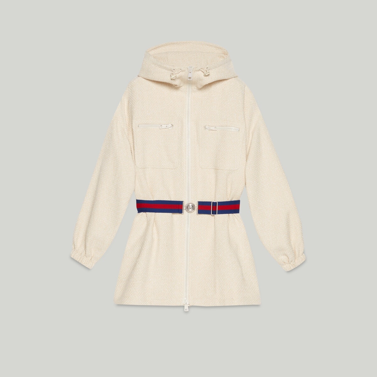 Tweed hooded jacket with belt - 1