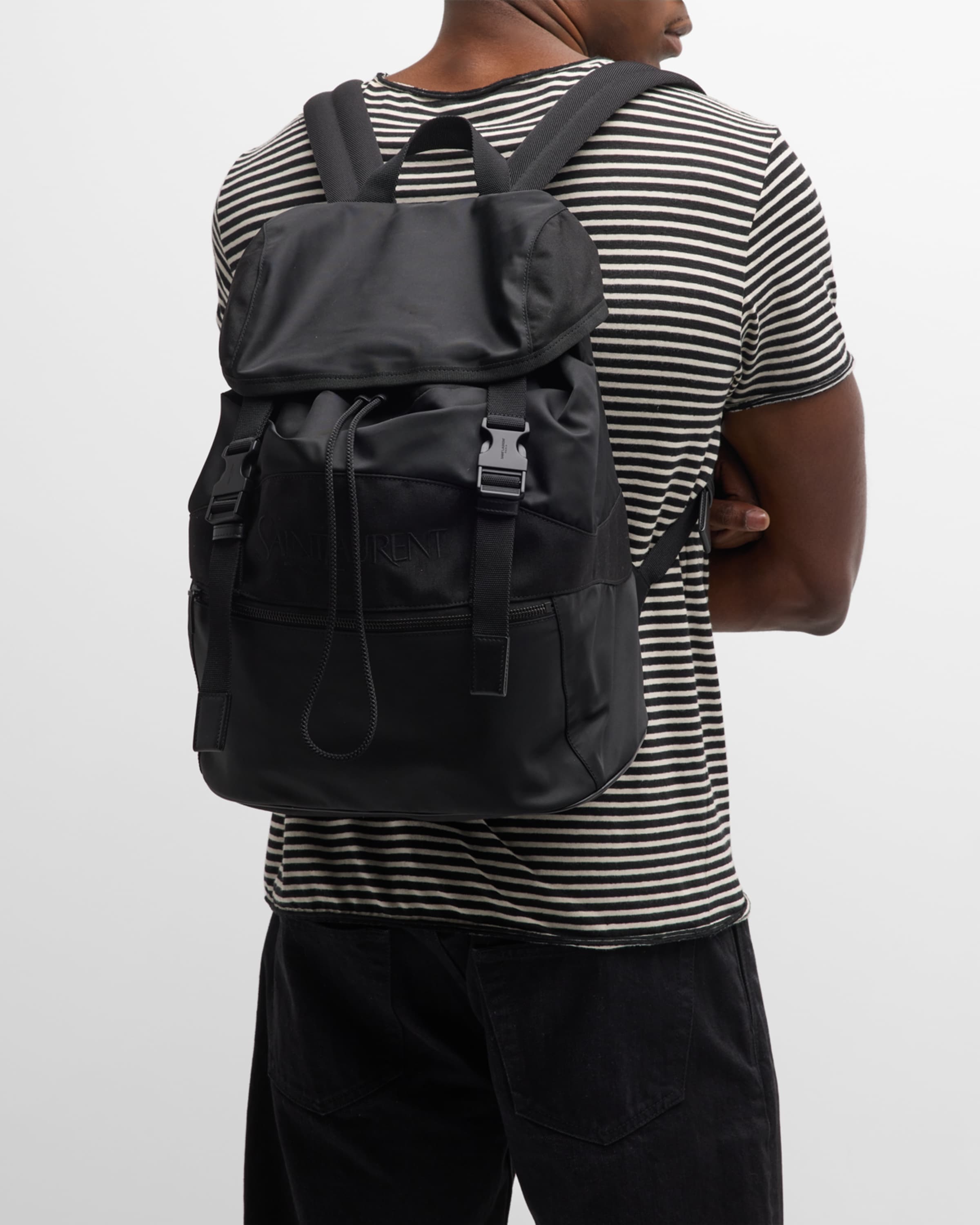 Men's Nylon and Leather Backpack - 3