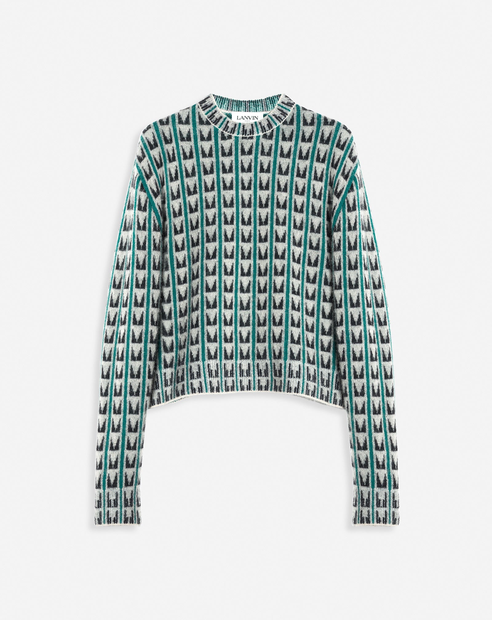 ROUND NECK JACQUARD SWEATER WITH ART DECO-INSPIRED TRIANGLES - 1