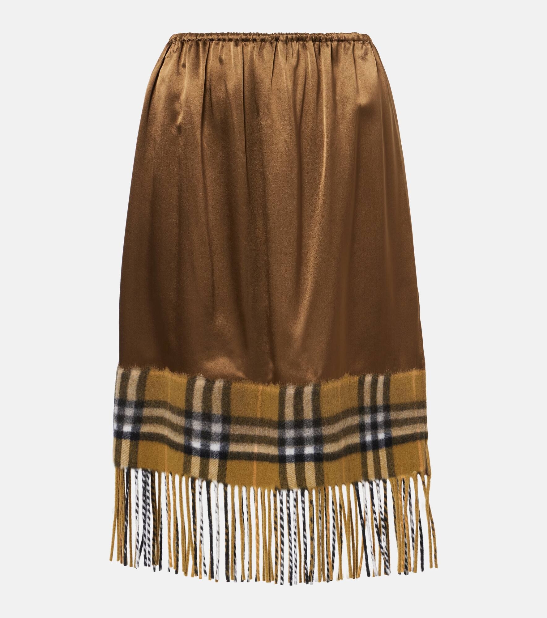 Burberry Check fringed satin midi skirt - 1