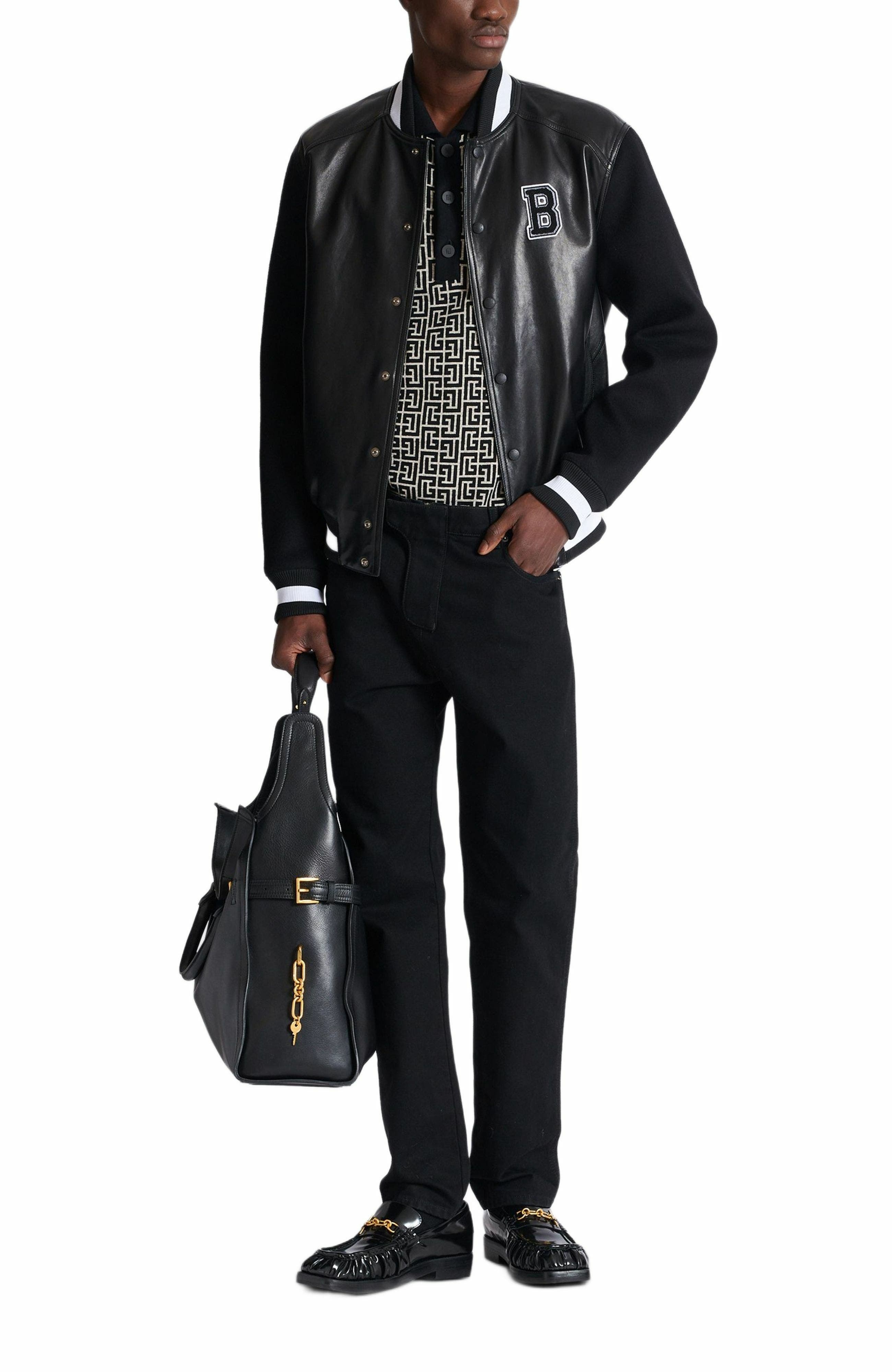 Balmain Monogram knit polo shirt in Black at Nordstrom - 3