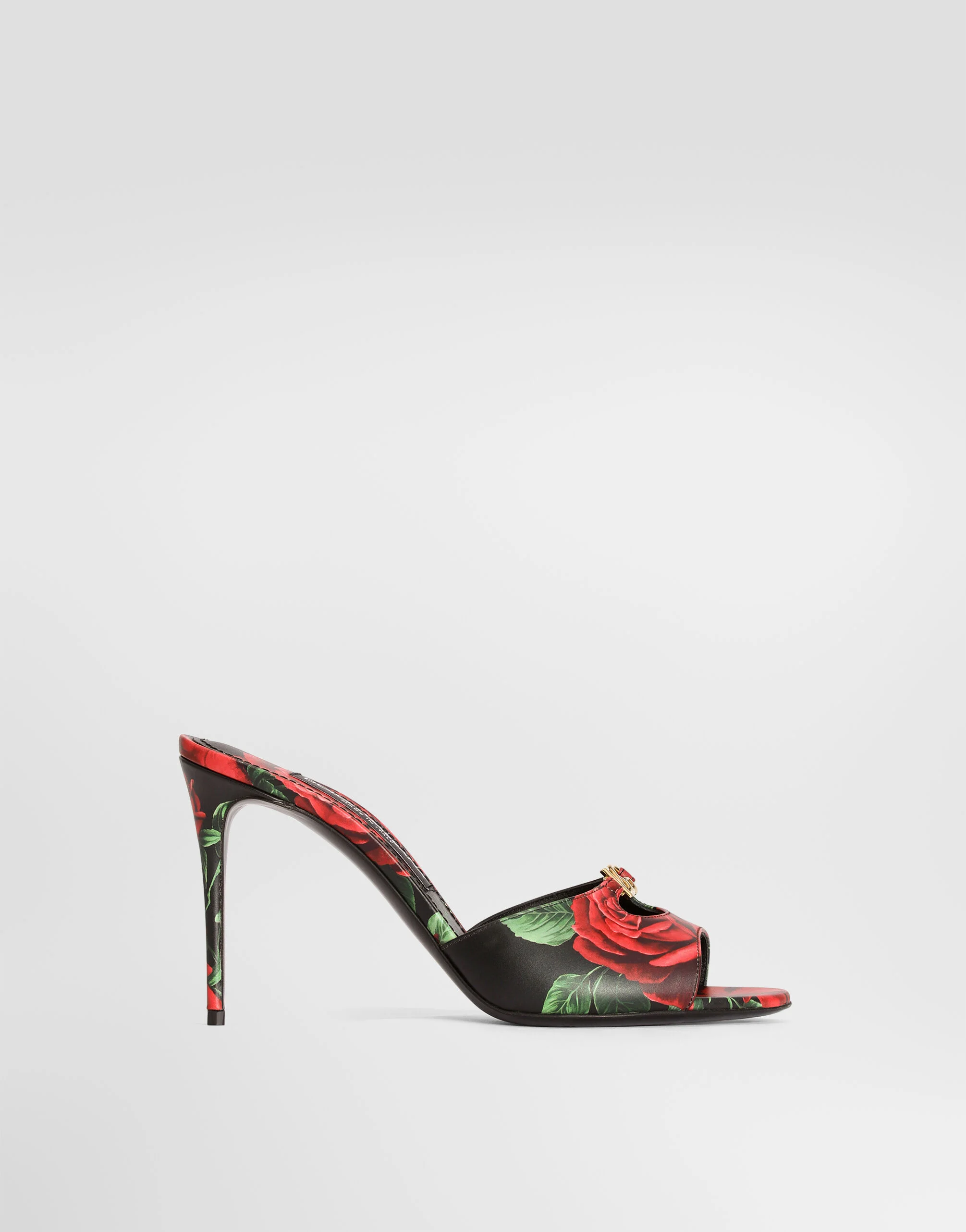 Rose-print calfskin mules - 1