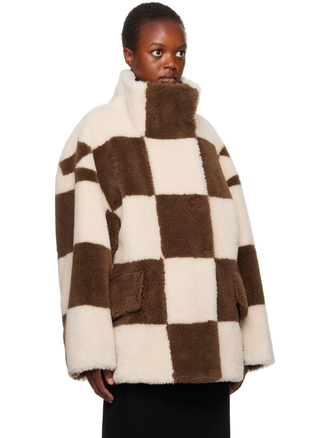 STAND STUDIO Off-White Brown Dani Faux-Fur Jacket ssense