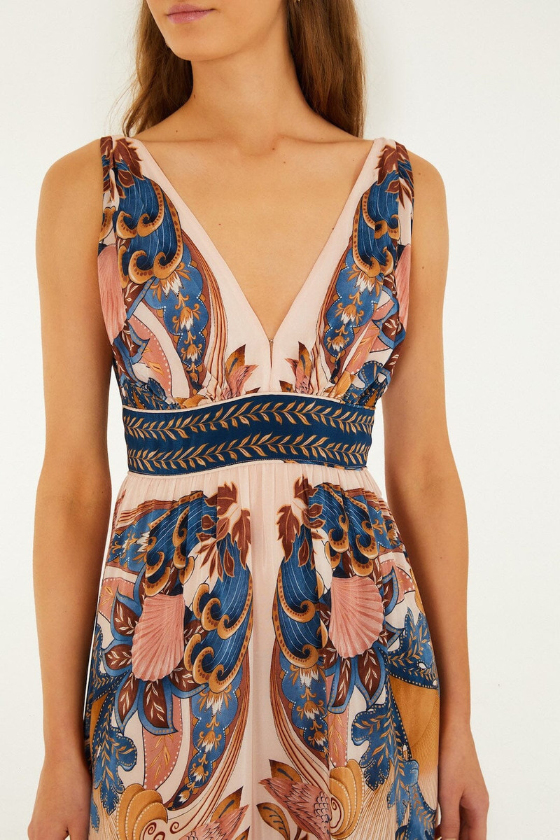 FARM RIO Soft Pink Garden Scarf V Neck Midi Dress outlook