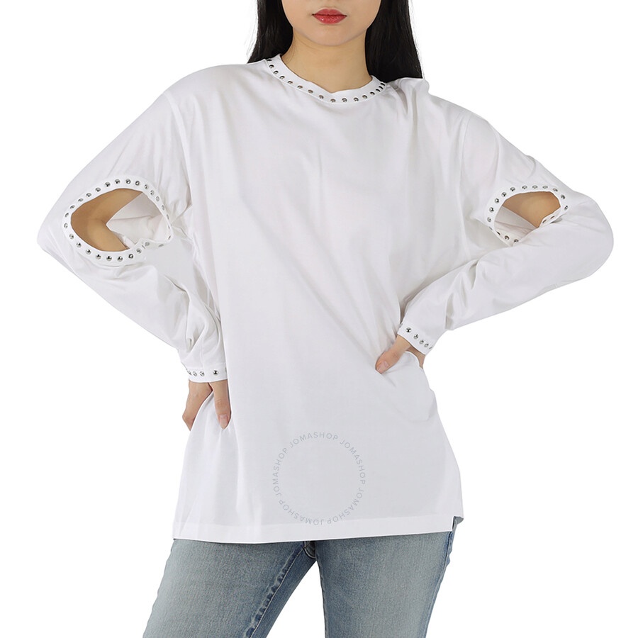 Burberry Ladies Ashbury White Cut-out Detail Studded Top - 1