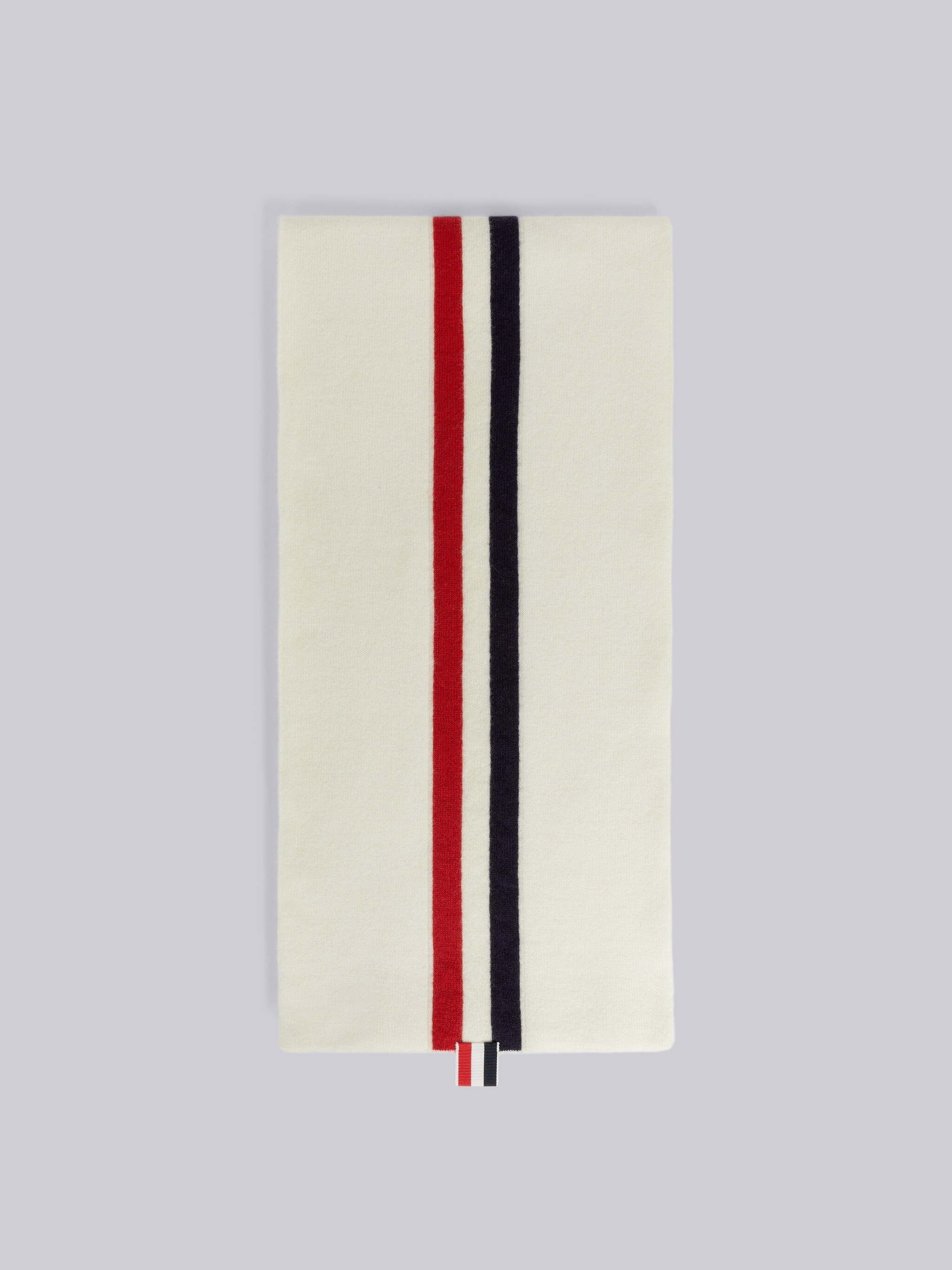 White Jersey Stitch Superfine Merino Wool Intarsia Stripe Scarf - 1
