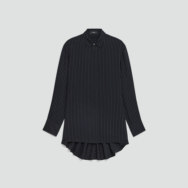 High-Low Flounce Shirt in Washed Stripe 1