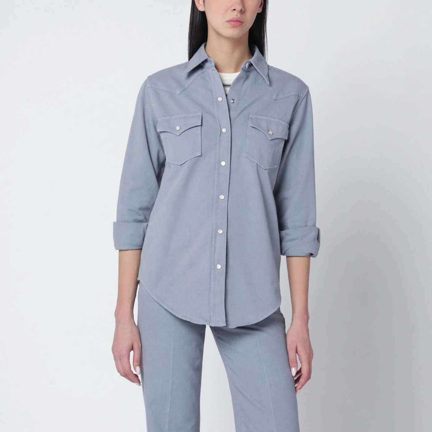 Blue-grey cotton shirt - 1
