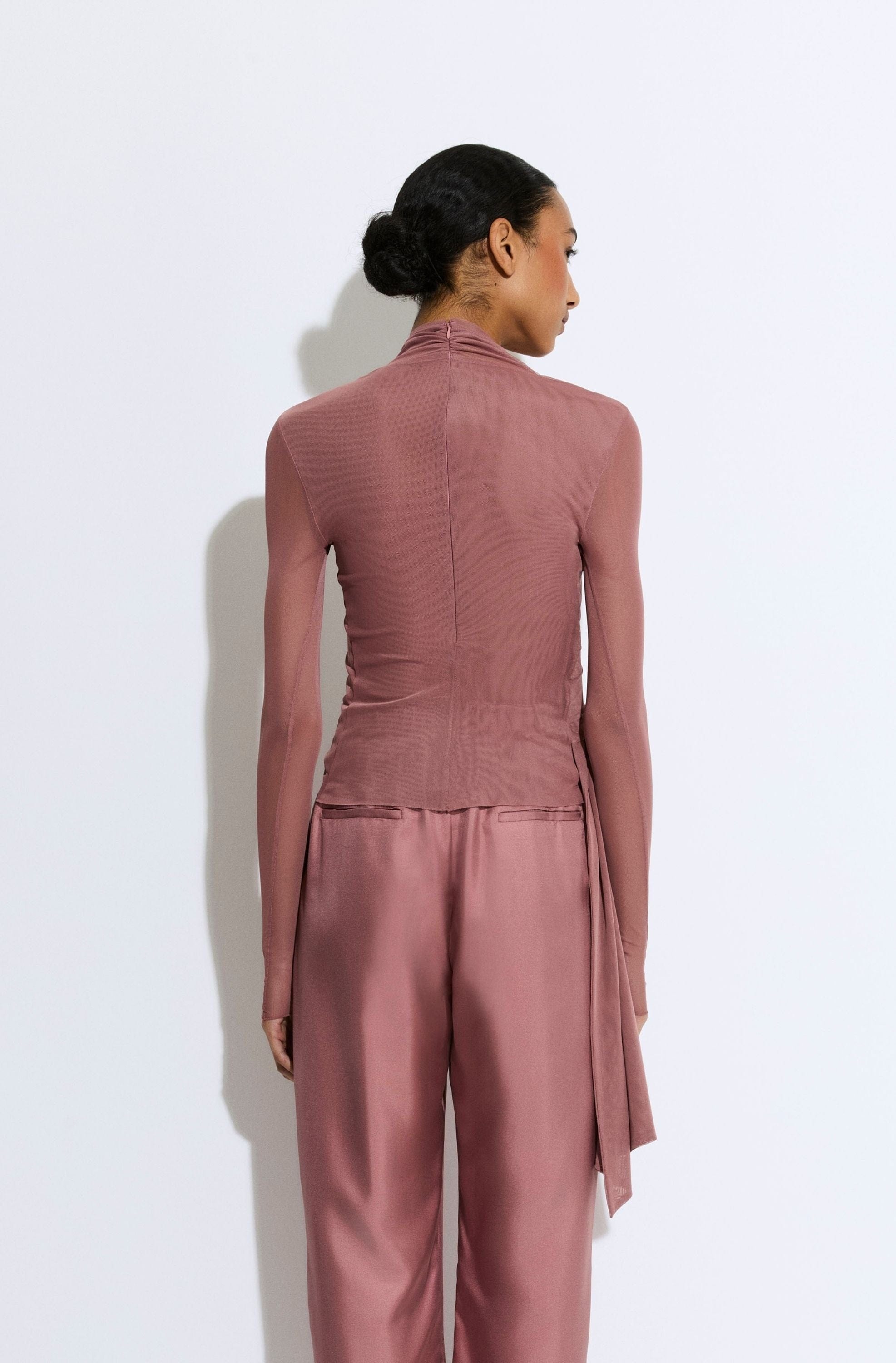 Mesh Mock Neck Draped Top - 3