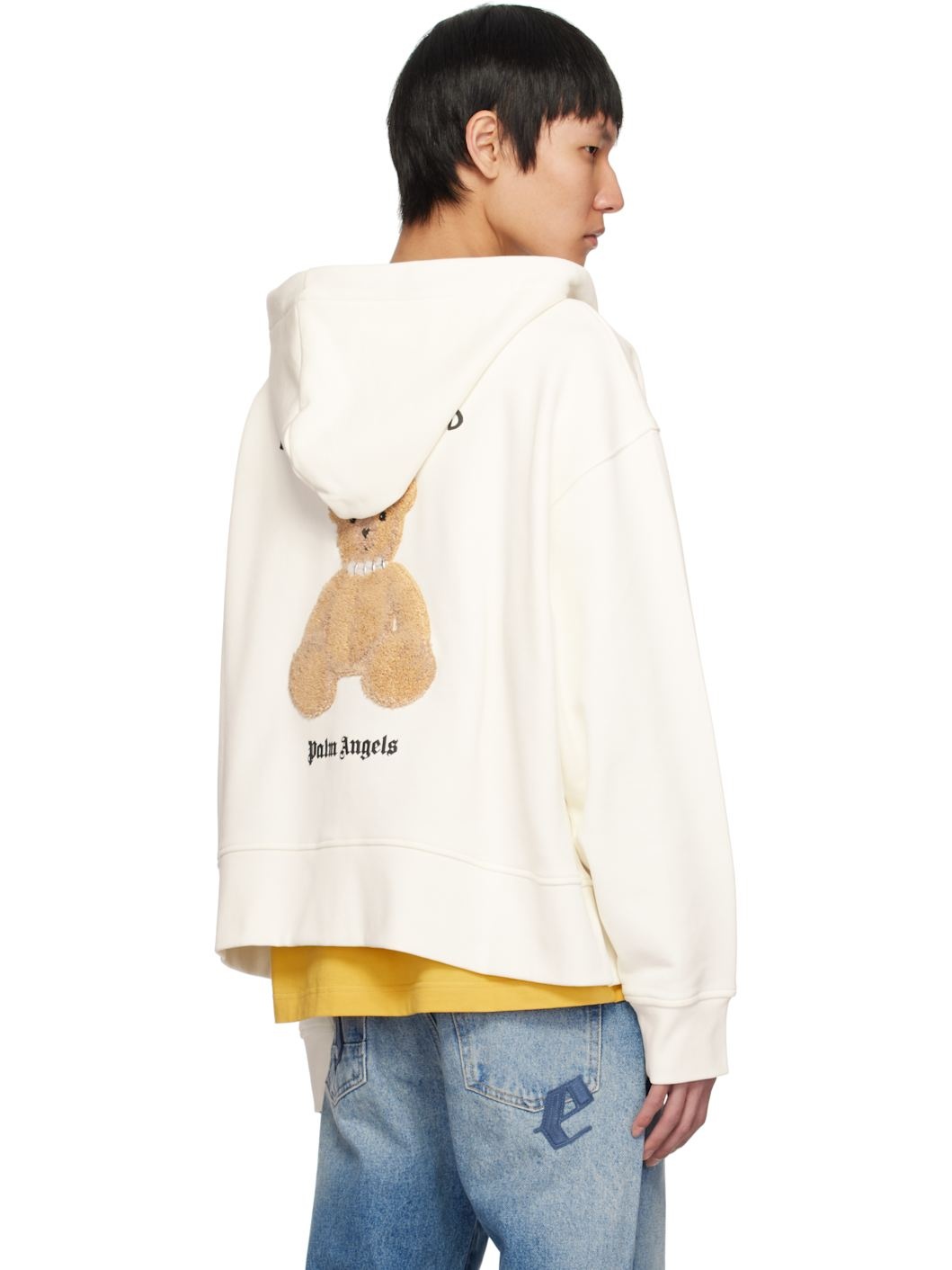 White 'Bear in Mind' Zipped Hoodie - 3