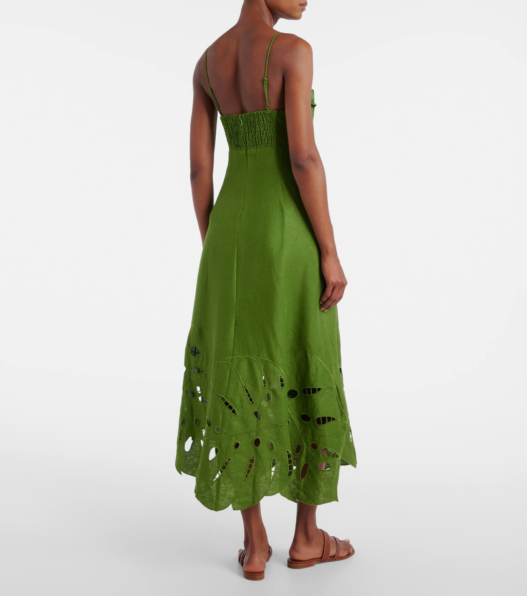 Embroidered linen midi dress - 3