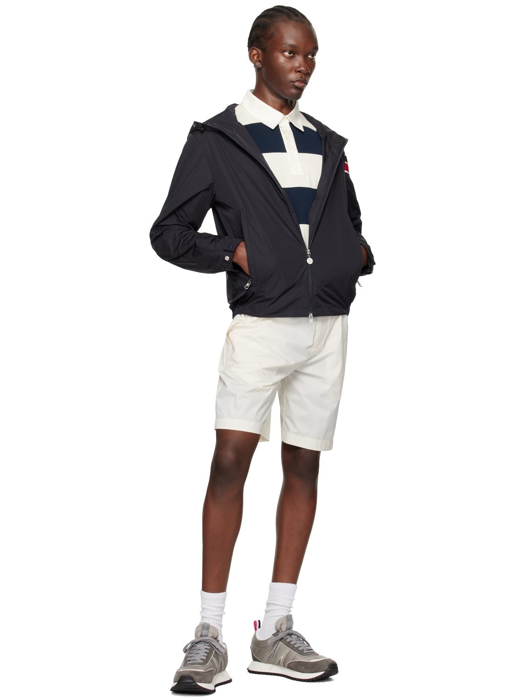 White & Navy Striped Polo - 5