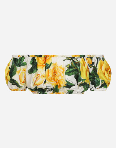 Dolce & Gabbana Bardot-neck crop top in yellow rose-print cotton outlook