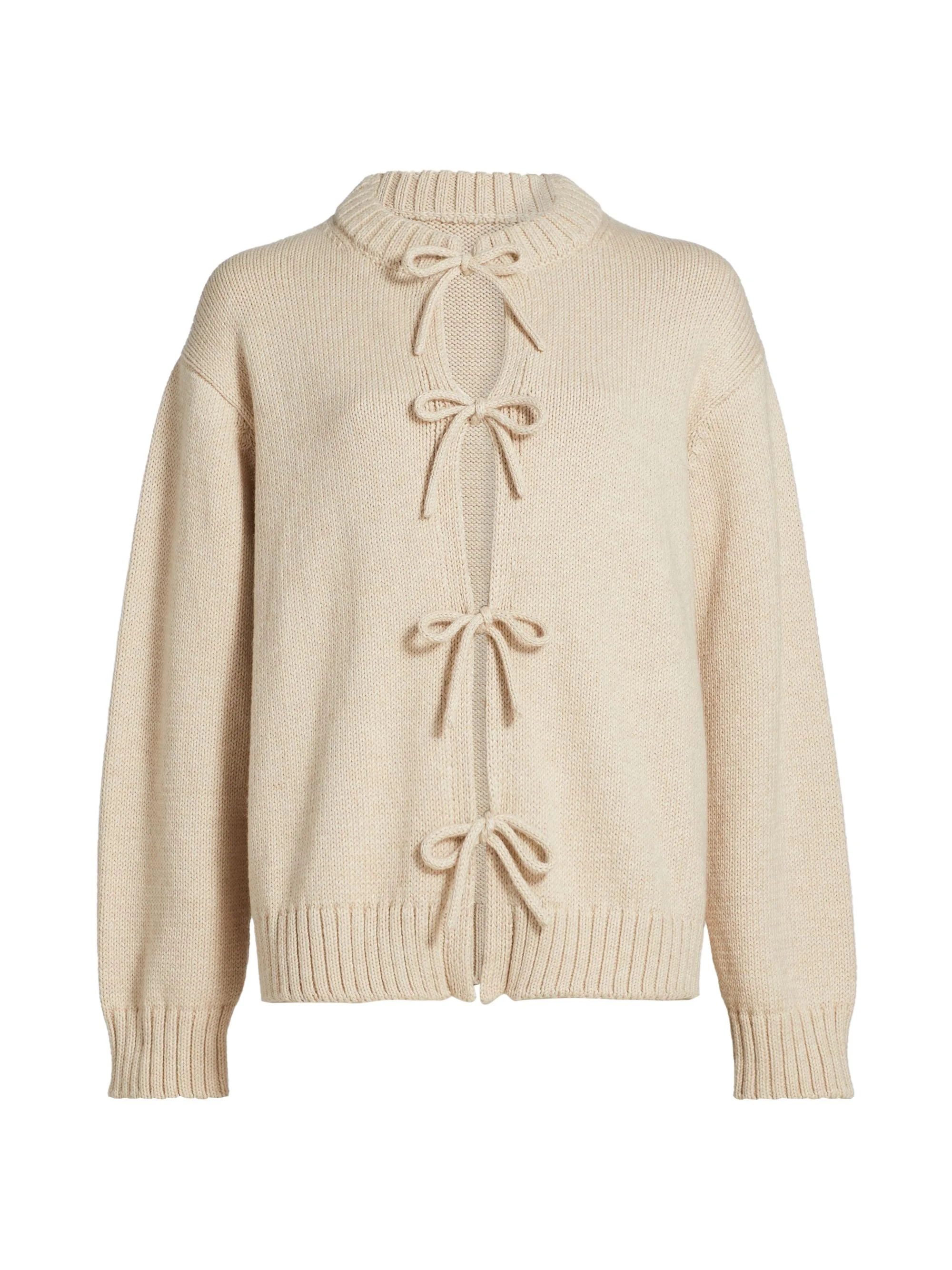 Women's Cotton-Alpaca Knit Tie-Front Cardigan - Beige - 1