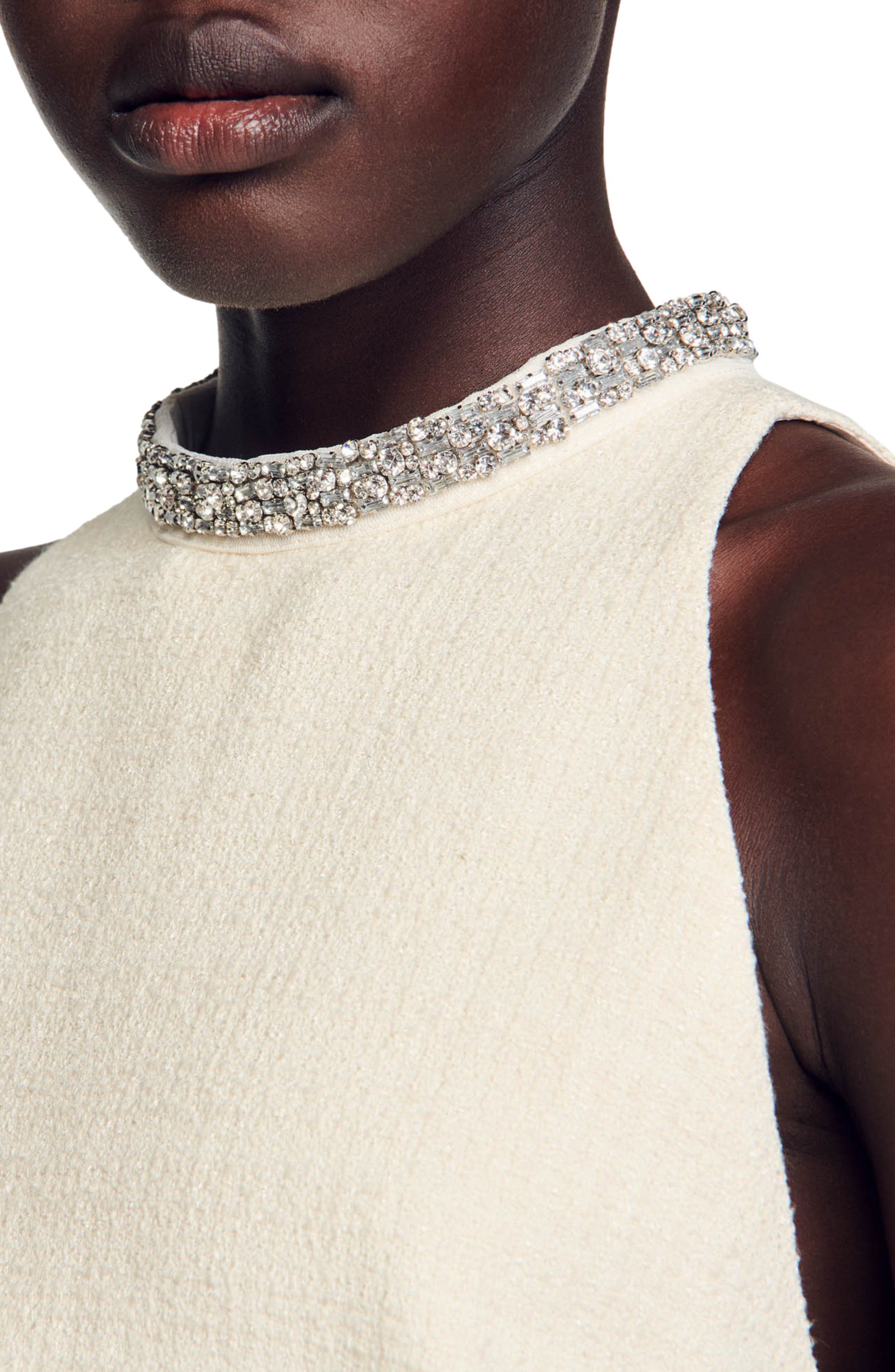SANDRO Dress with jewellery collar in Ecru at Nordstrom - 3