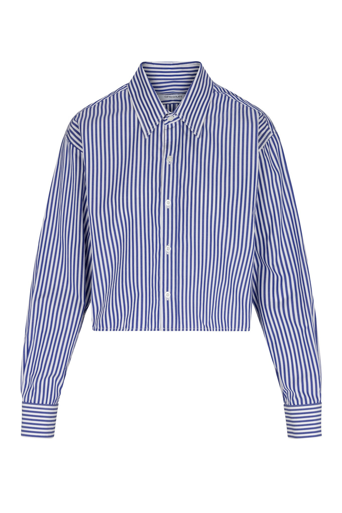 ROYAL BLUE STRIPED CROPPED BUTTON DOWN - 10