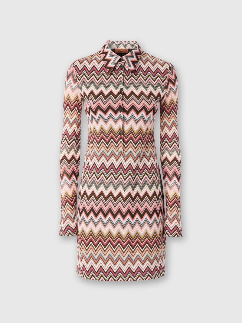 Polo cut mini-dress in cotton and zigzag viscose 1