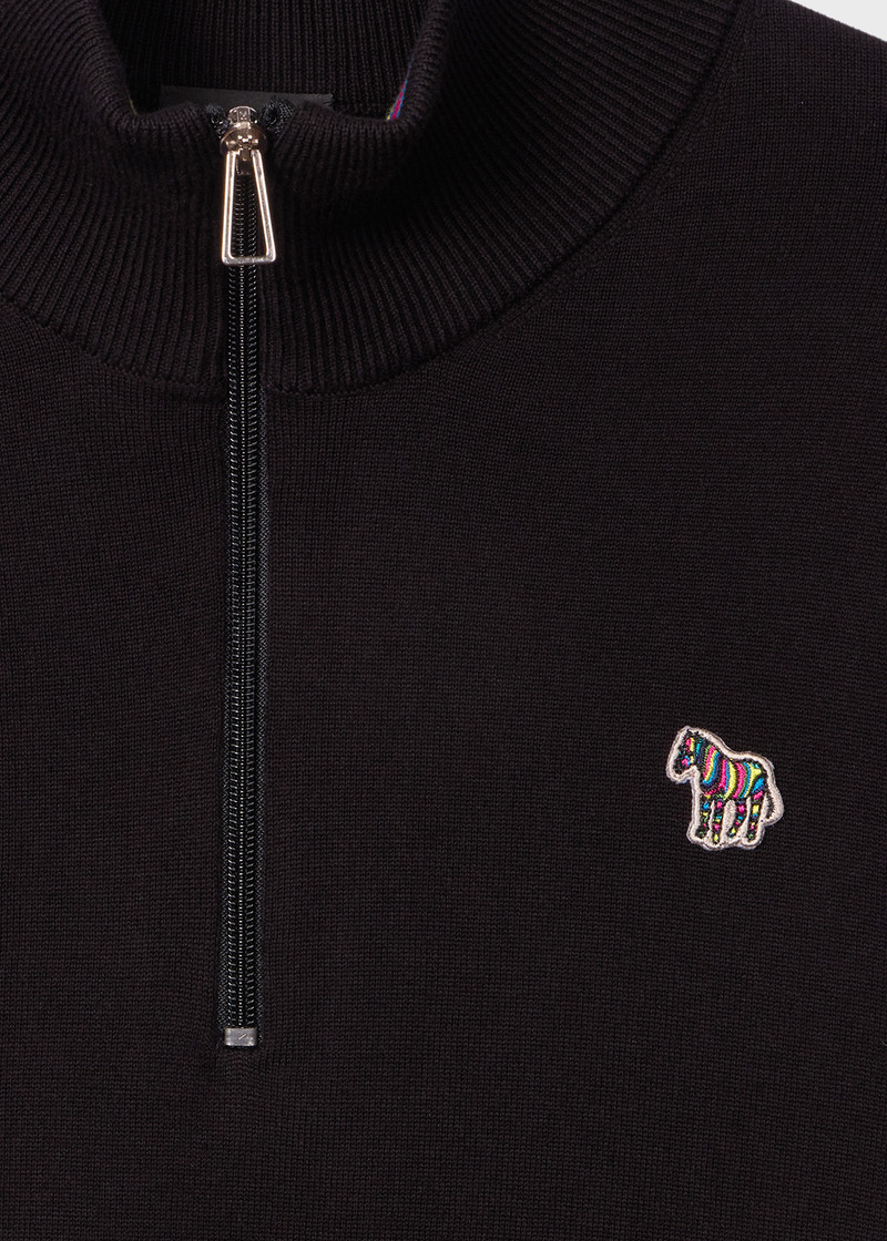 Paul Smith Black Organic Cotton Half Zip Zebra Logo Sweater outlook