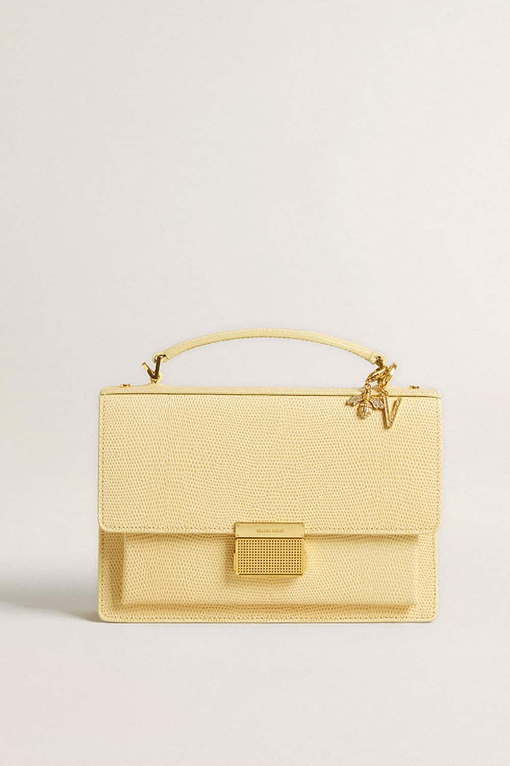 Letter V charm in gold-colored brass with crystals - 5