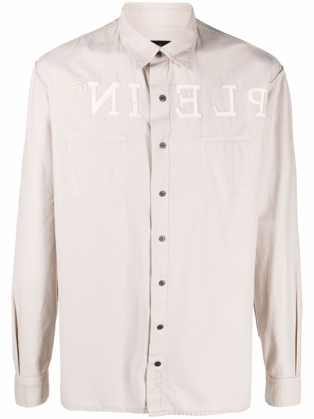 embroidered-logo denim shirt - 1