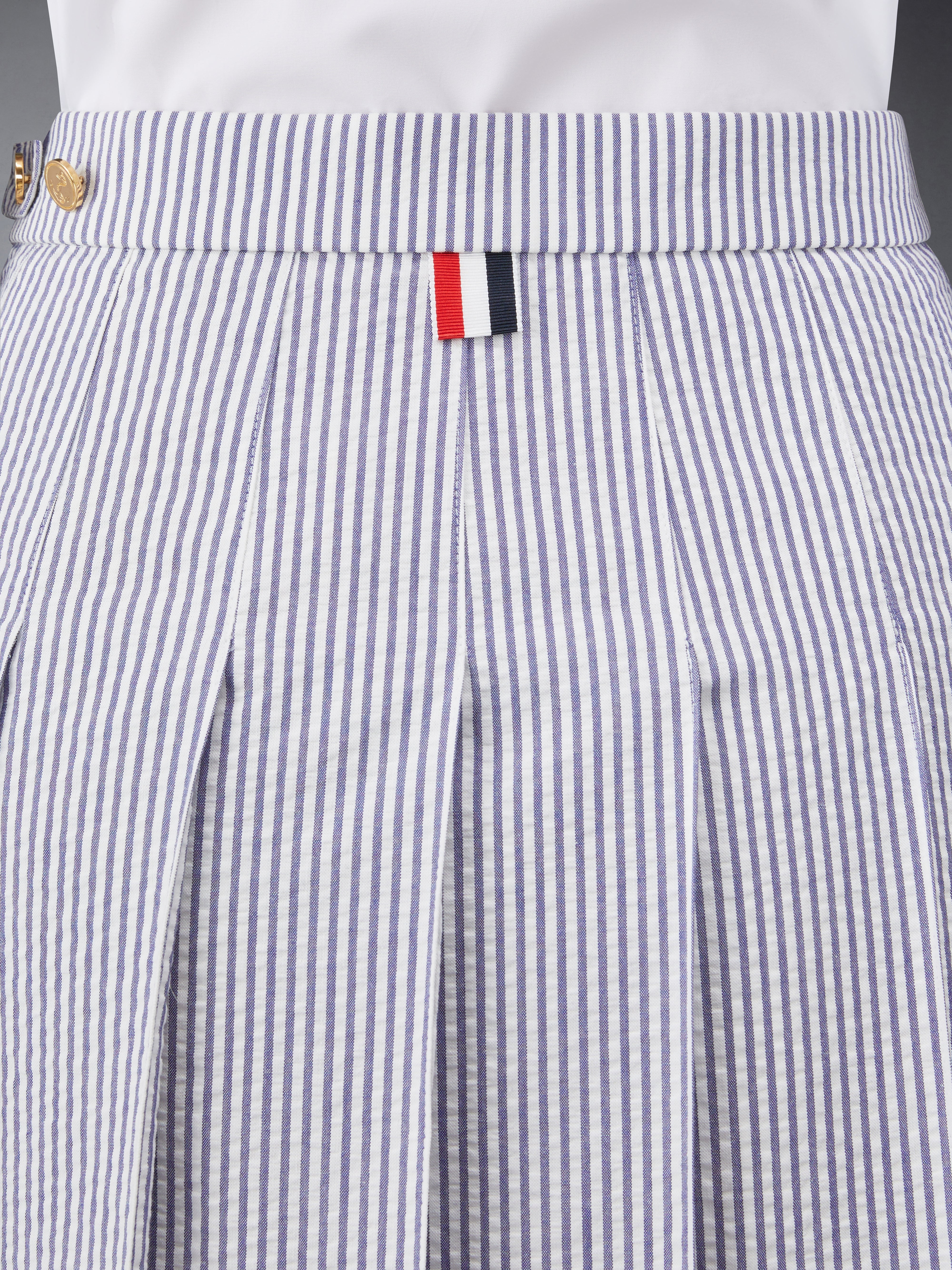 BELOW KNEE DROPPED BACK PLEATED SKIRT IN SEERSUCKER - 6