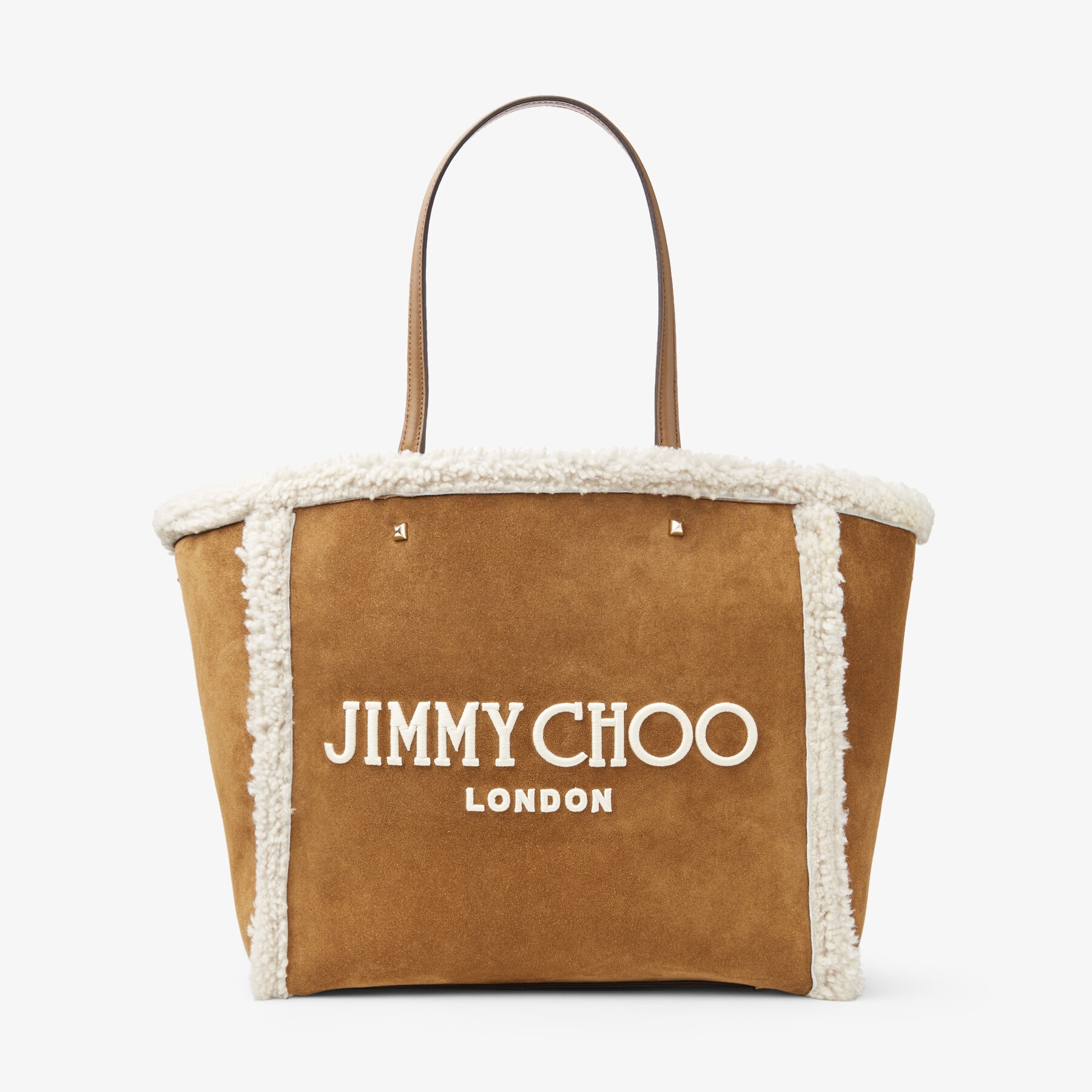 Avenue Tote Bag
Khaki Brown Suede and Shearling Tote Bag with Jimmy Choo Embroidery - 1