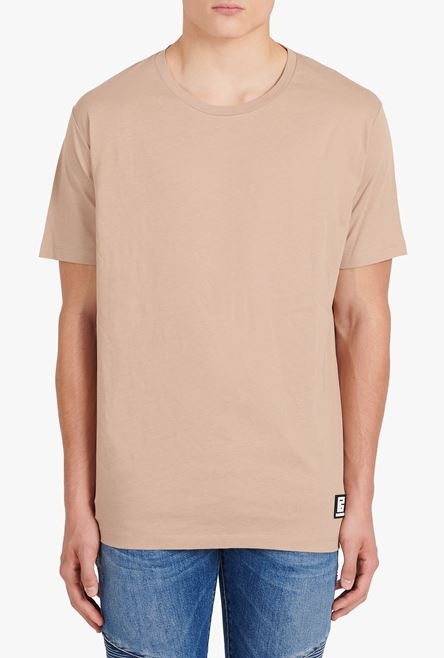 Oversized sand-colored eco-designed cotton T-shirt with black Balmain logo print - 5