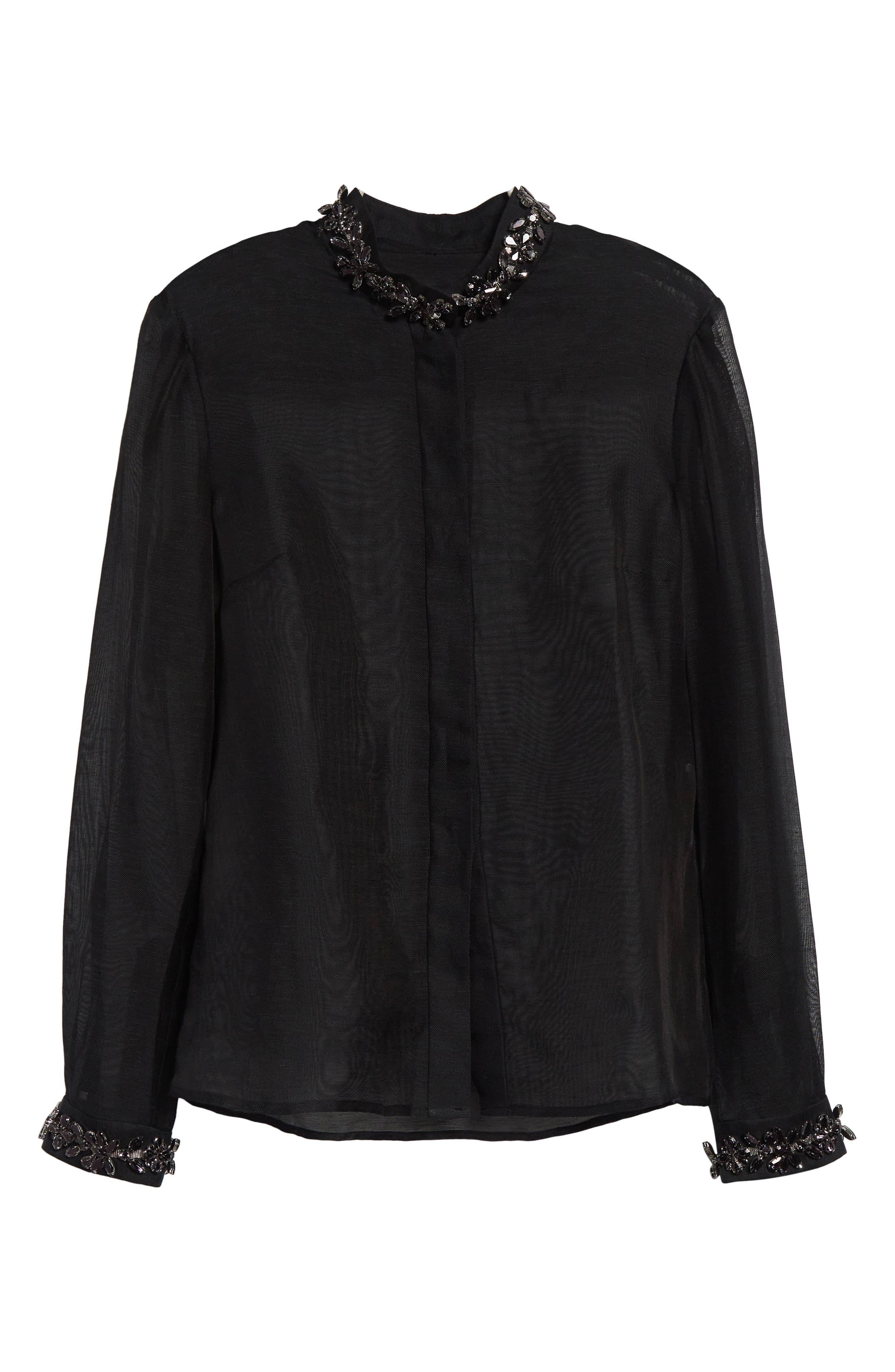 Zimmermann Hypnotic Crystal Embellished Sheer Linen & Silk Button-Up Shirt in Black at Nordstrom - 6