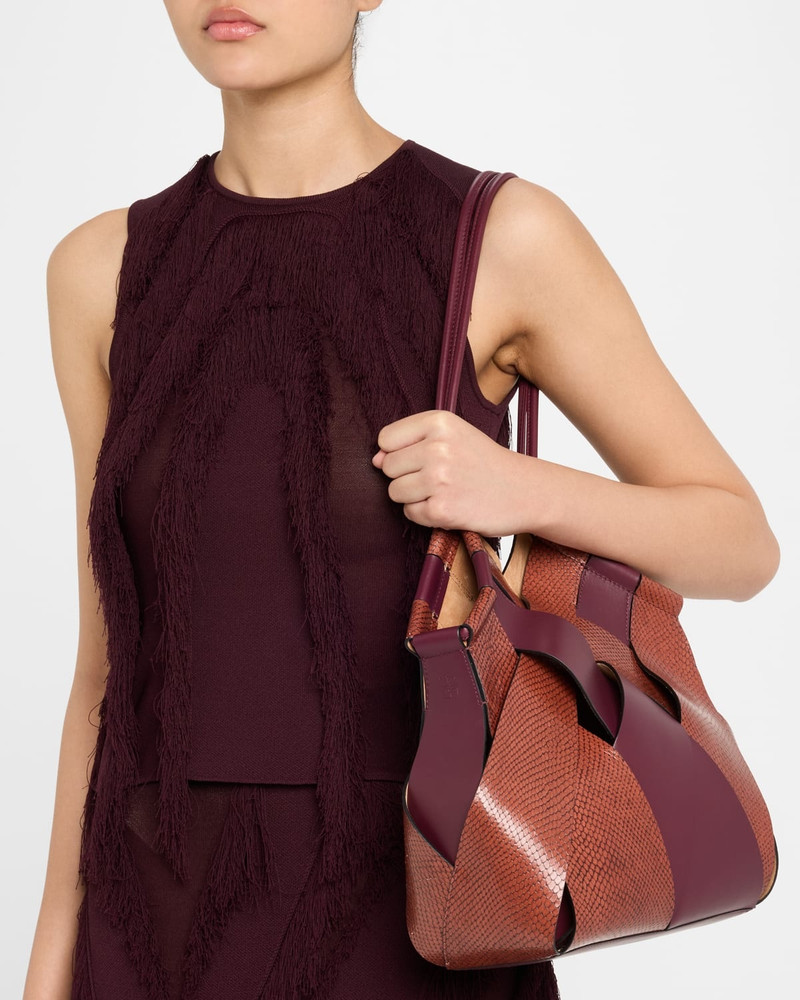 ULLA JOHNSON Charlotte Woven Snake-Print Leather Tote Bag outlook