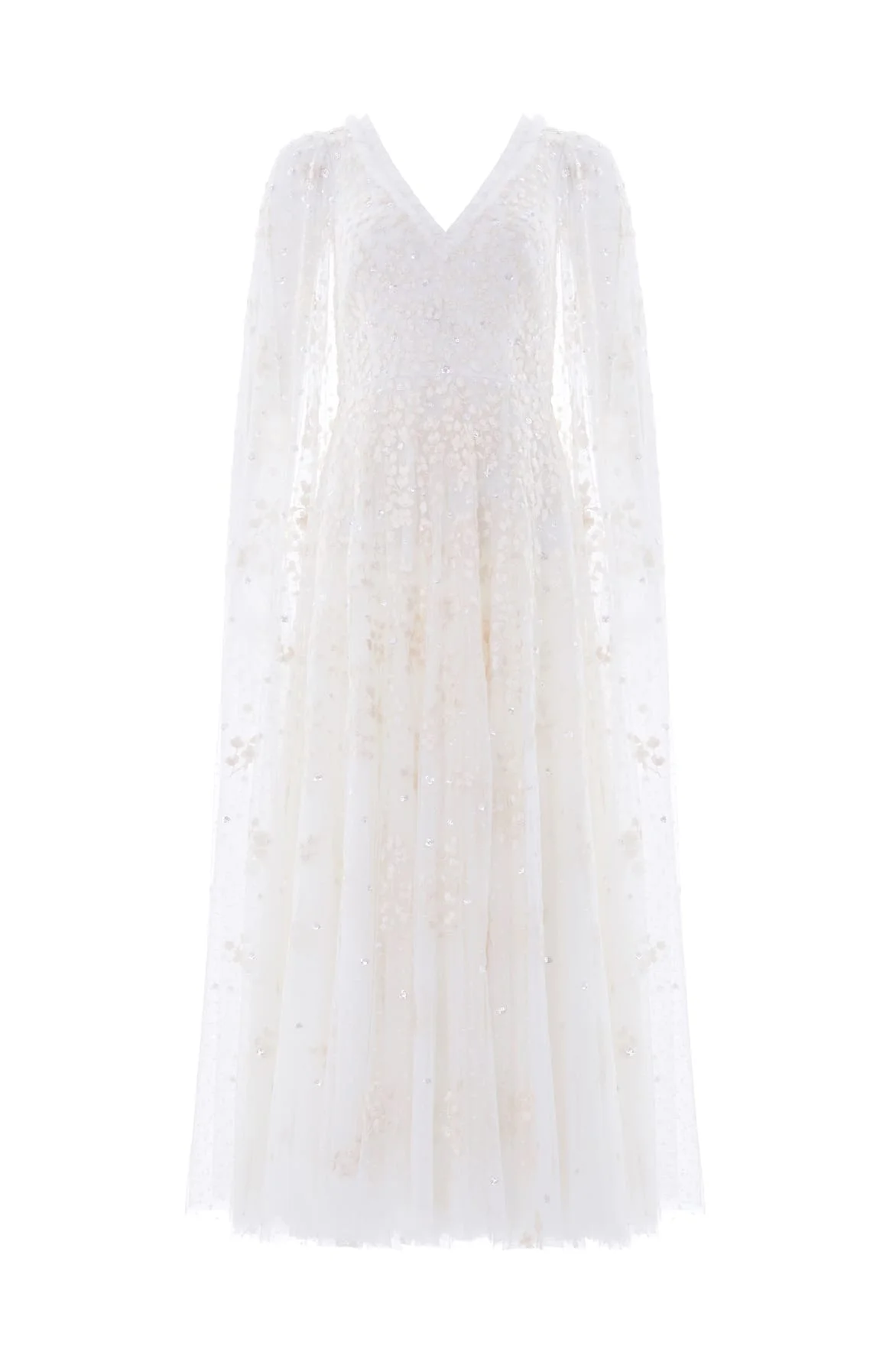 Versailles Ditsy V-Neck Cape Sleeve Ankle Gown - 1