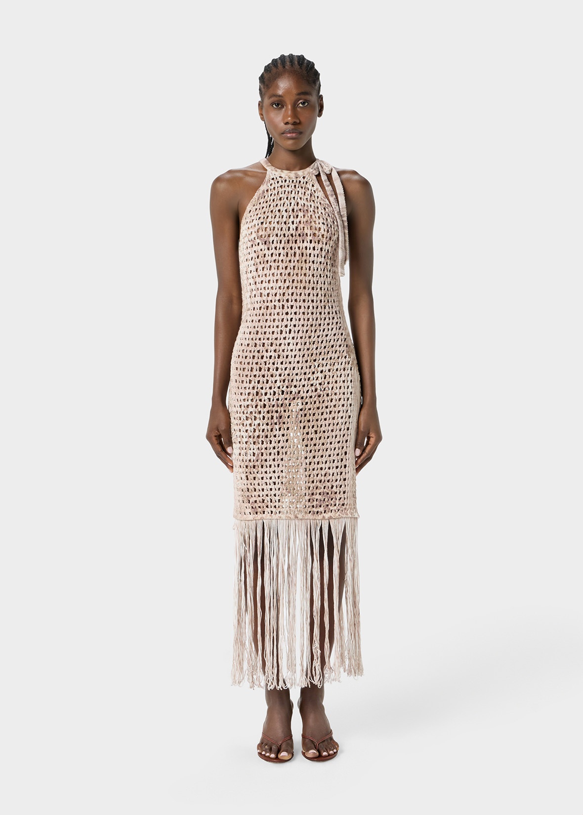 LONG MESH DRESS WITH FRINGES - 3