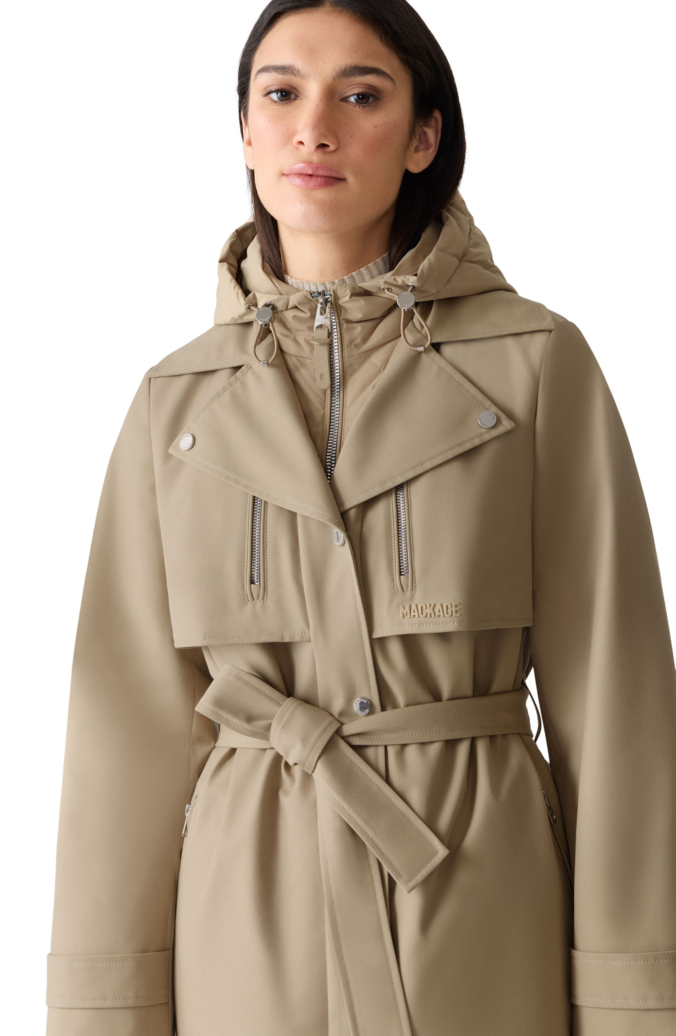 Mackage Siobhan Down Trench Coat with Removable Bib in Light Camel at Nordstrom - 6