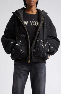 ジャケット CANVAS JACKET R13 Boxy Paint Splatter Hooded Cotton Canvas Jacket in Black