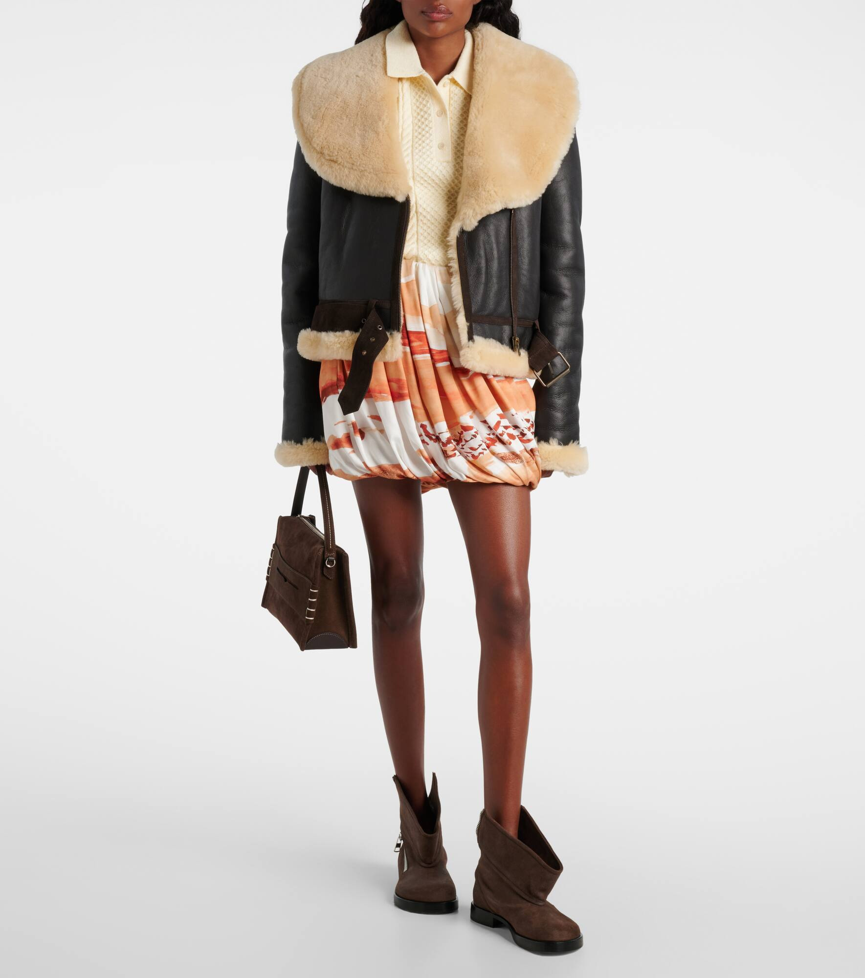 Shearling-trimmed leather jacket - 2