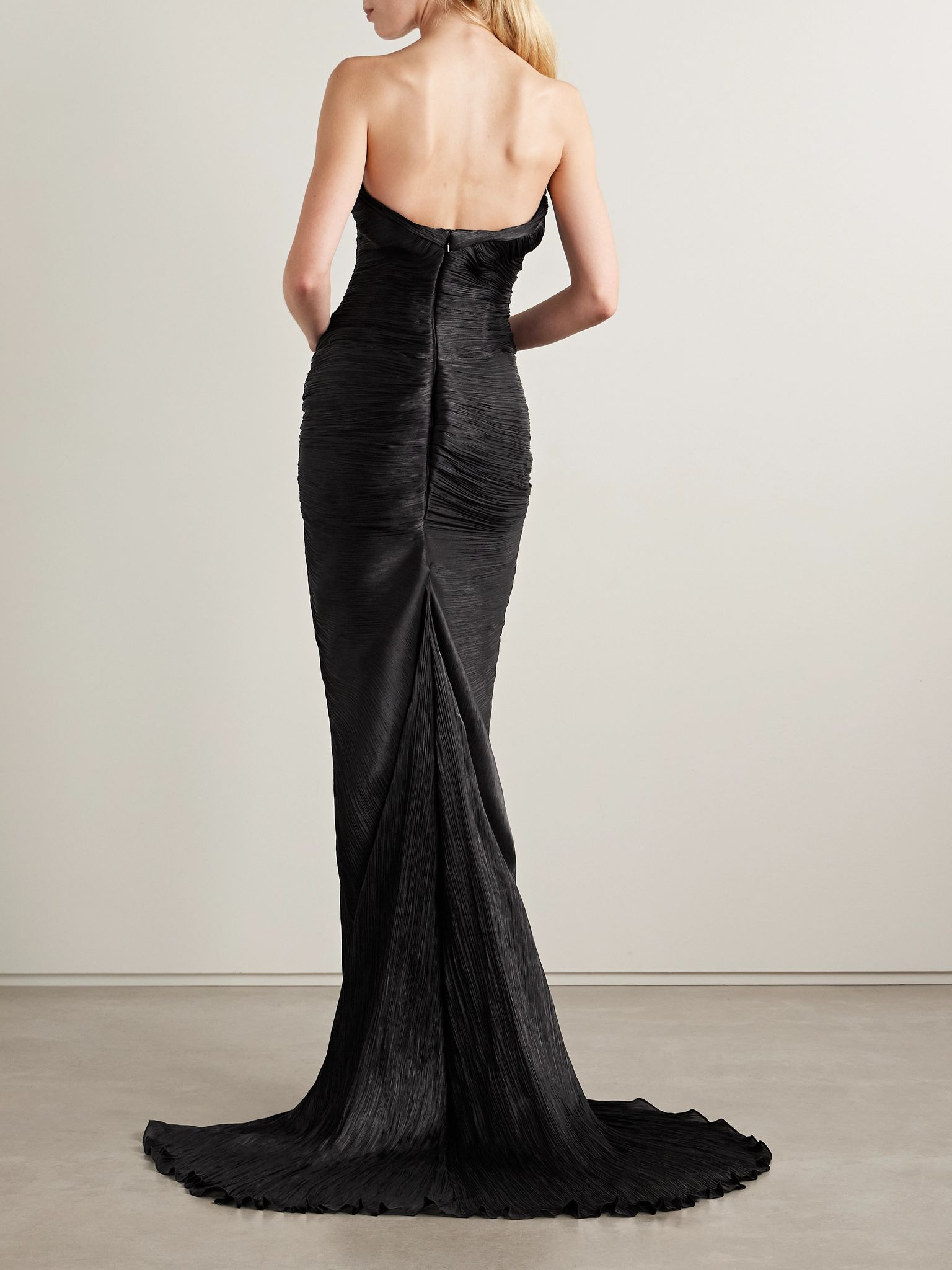 Roseya plissé silk-satin gown Black - 4