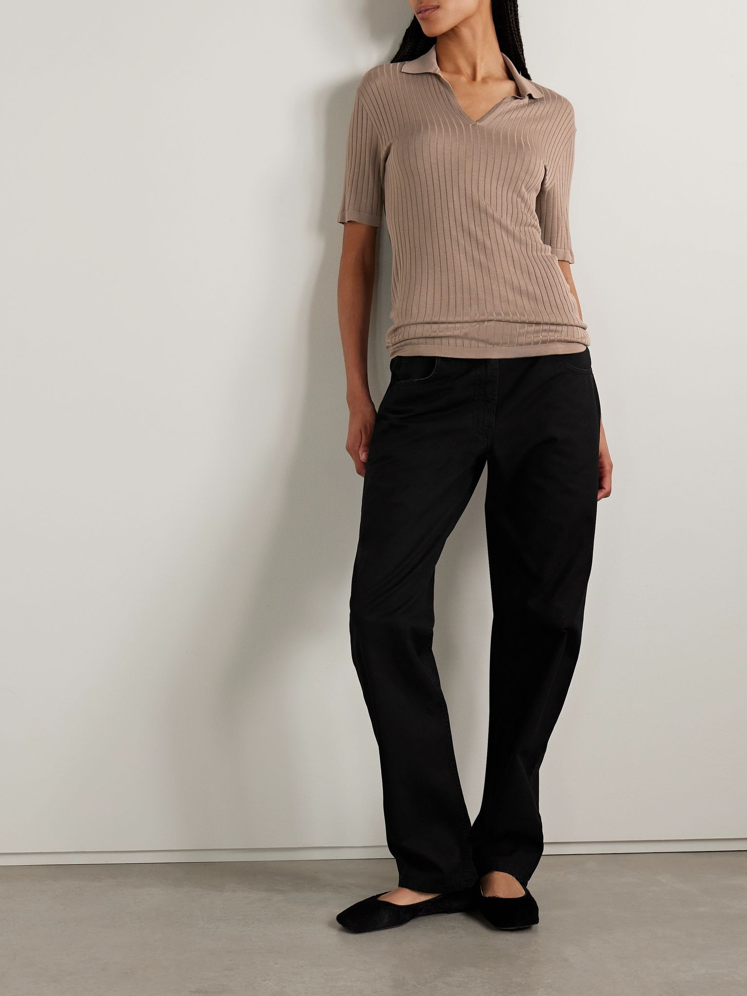 Kaiomi ribbed-knit polo top Taupe - 2